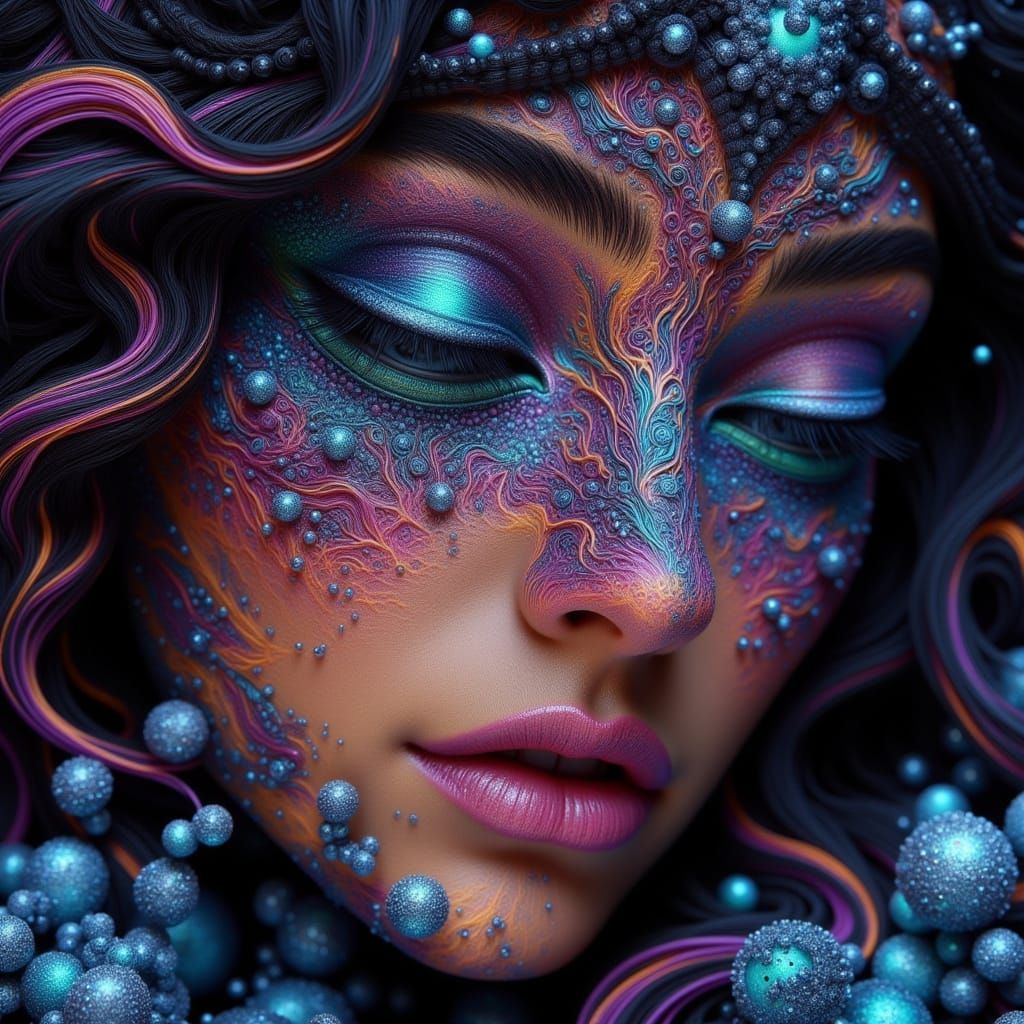 Cosmic Woman Portrait with Starry Hair