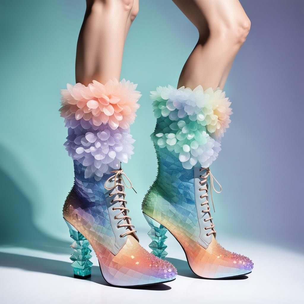 Rainbow Crystal Boots with Pastel Paint Effect