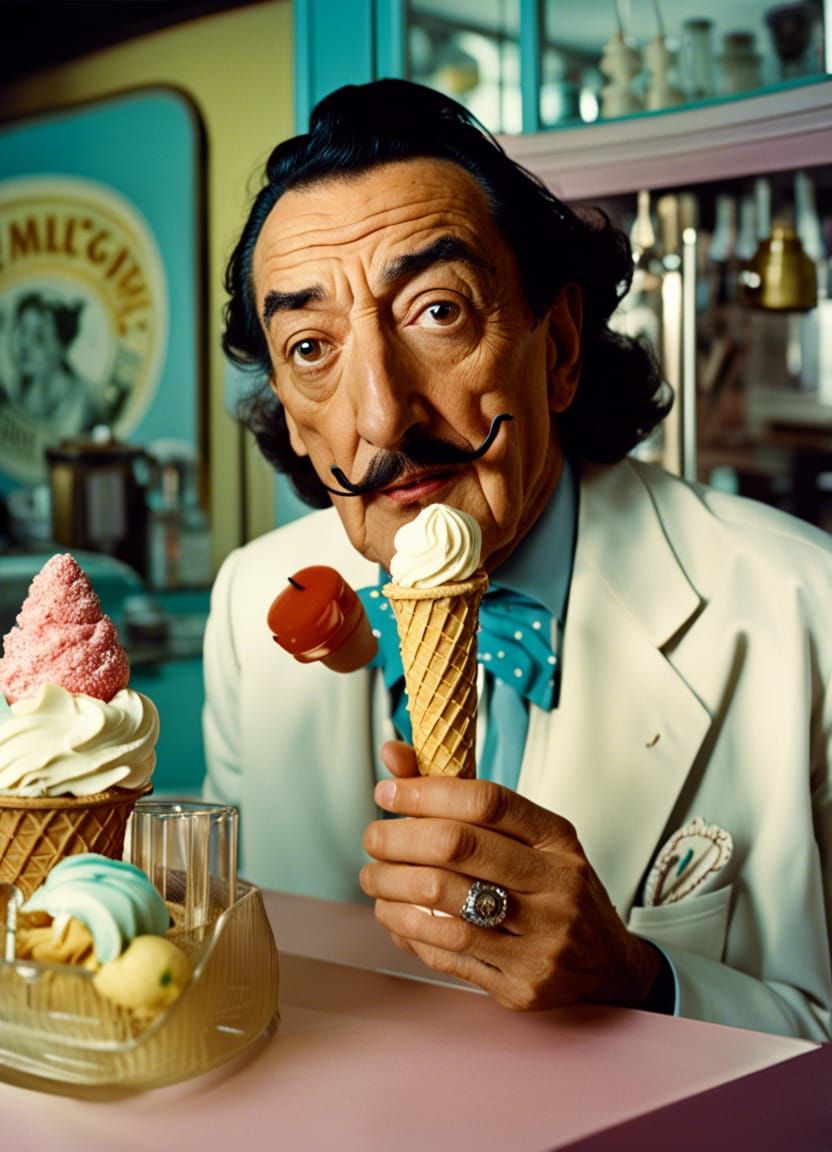 Surreal Portrait of Salvador Dali Serving Ice Cream