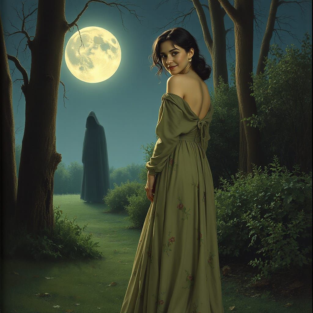 Woman in Moonlit Garden, Sharing a Secret