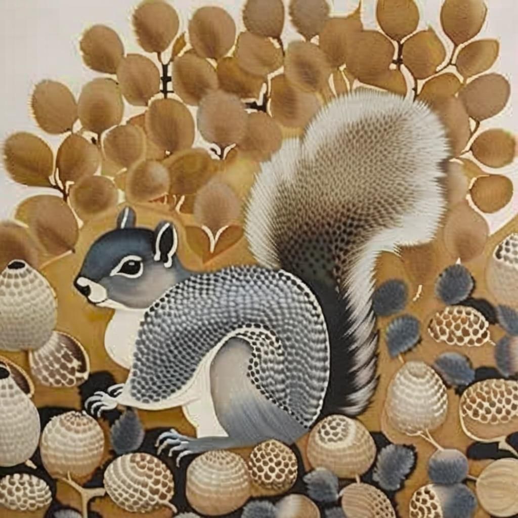 Squirrel Gathering Acorns on Autumn Day