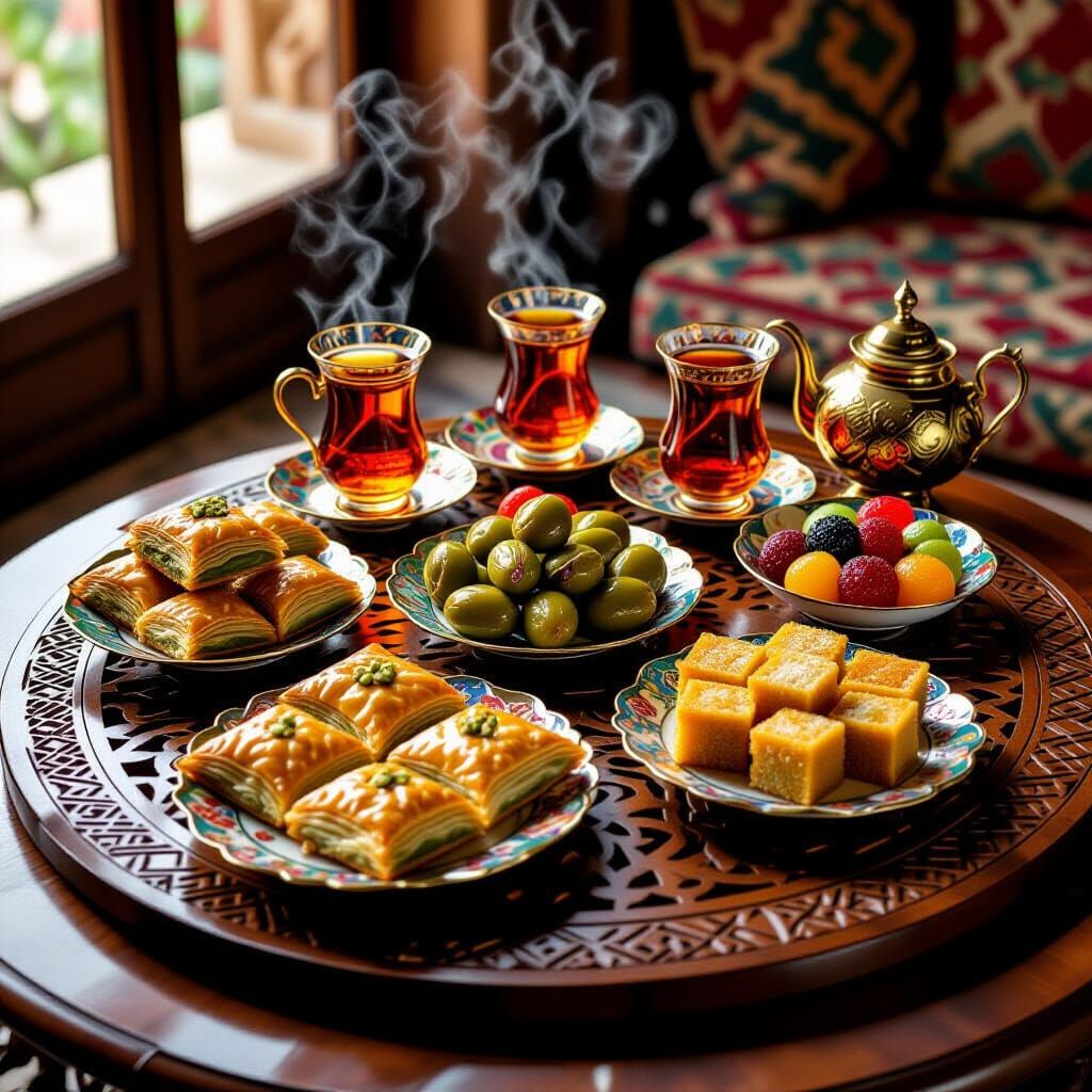 Middle Eastern Sweets on Ottoman Table