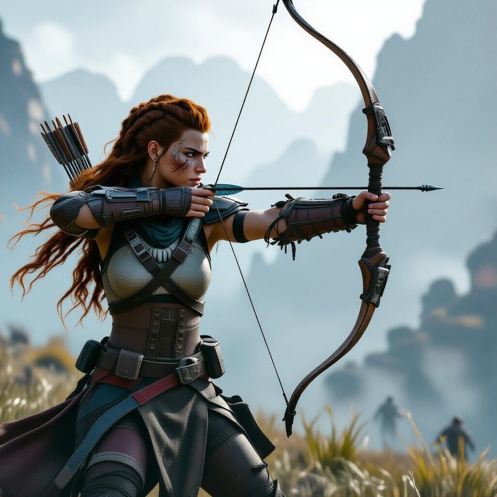 Aloy and Sylens Hunt in Misty Landscape