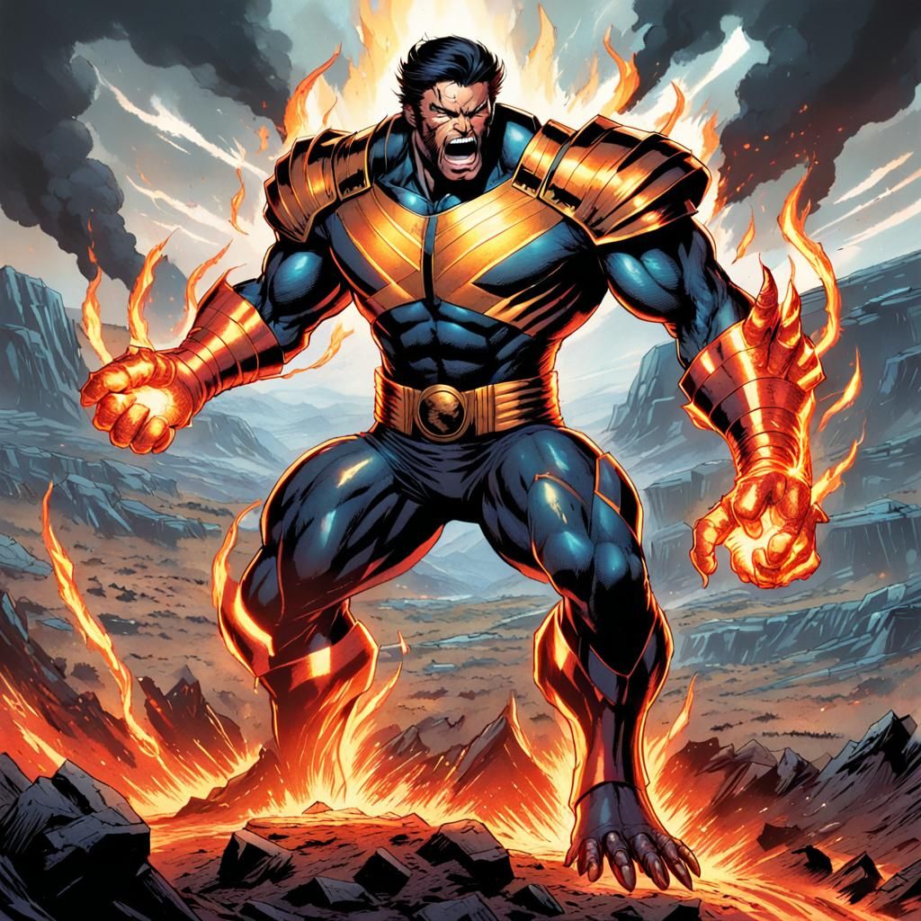Wolverine in Fiery Battlefield: Comic Book Art