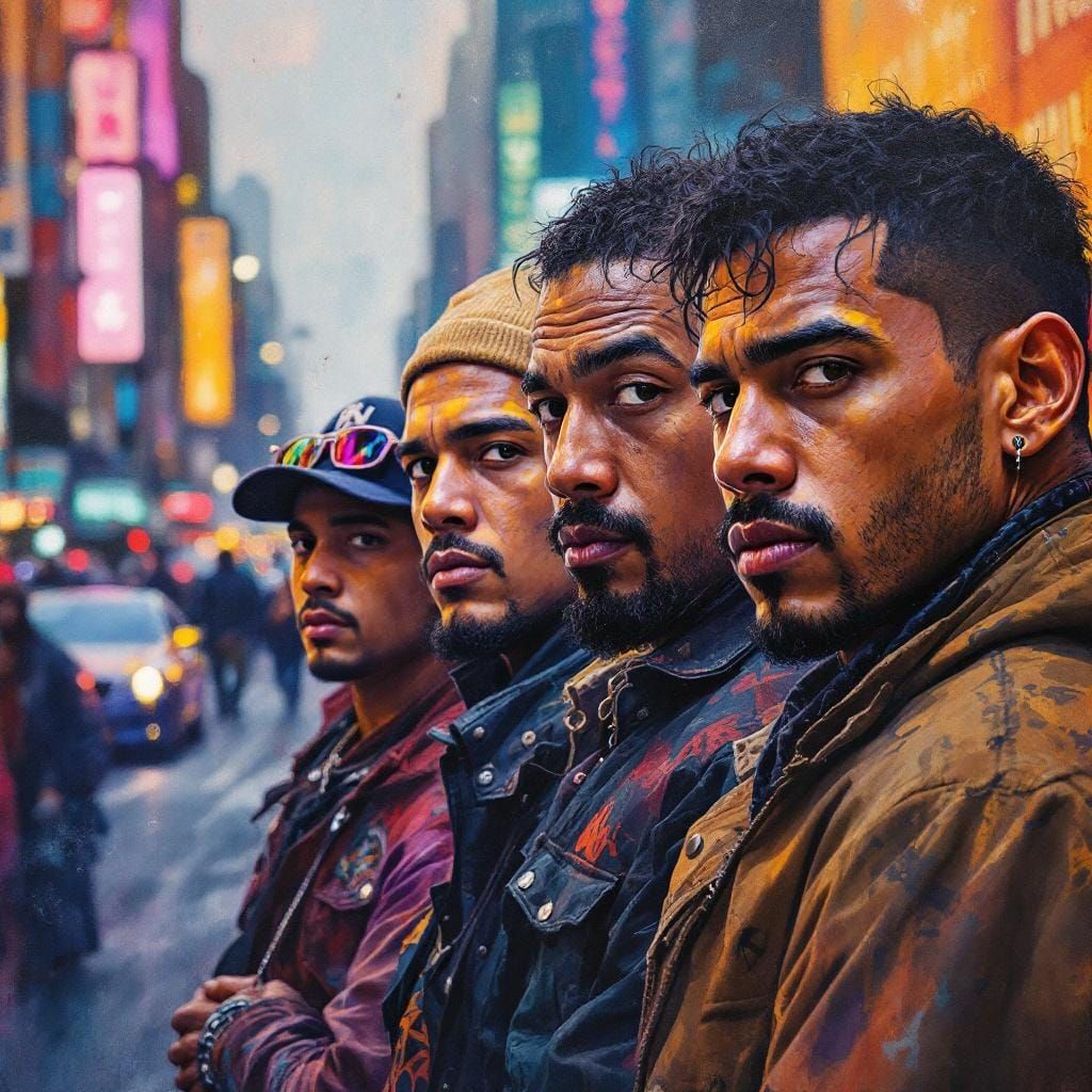 Latino Thugs in Gouache Style, New York Photography