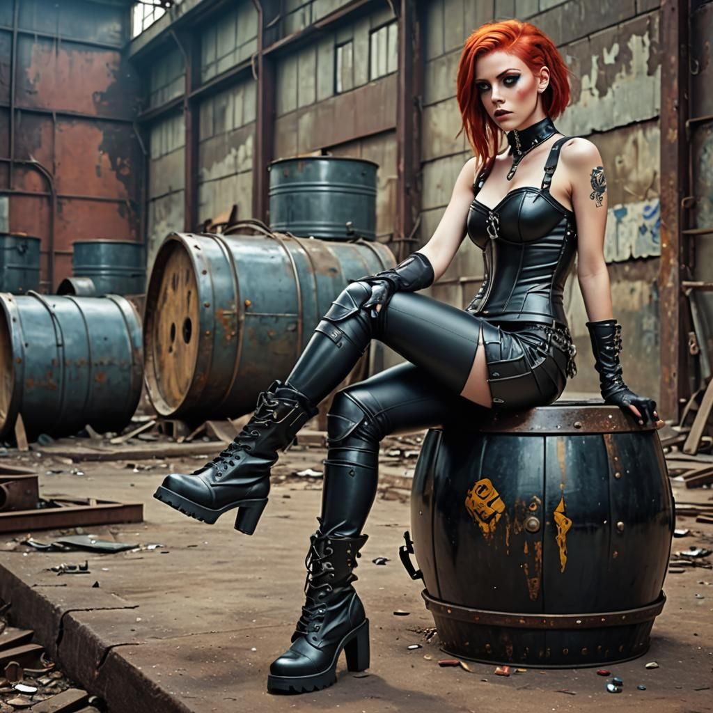 Redhead Cybergoth in Abandoned Factory: Glamour Photo