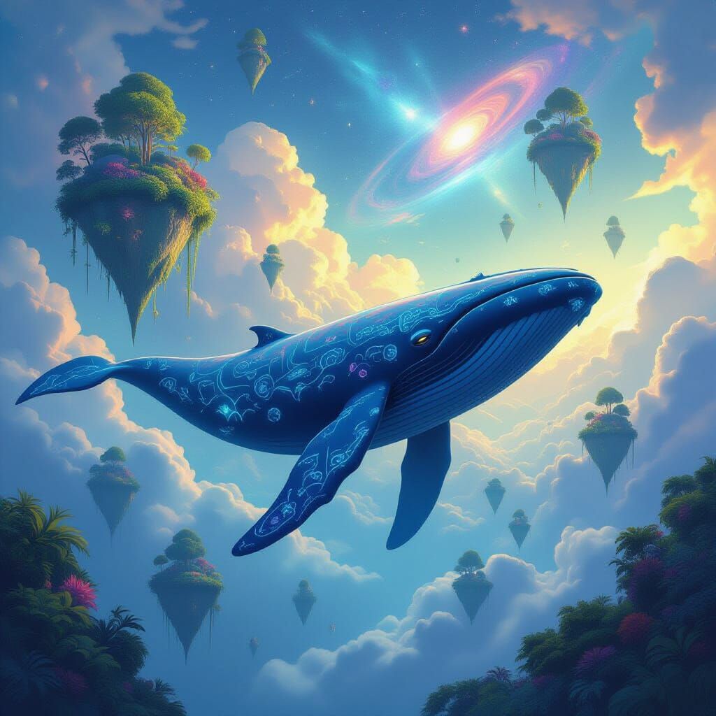 Majestic Bioluminescent Whale in Fantasy Sky