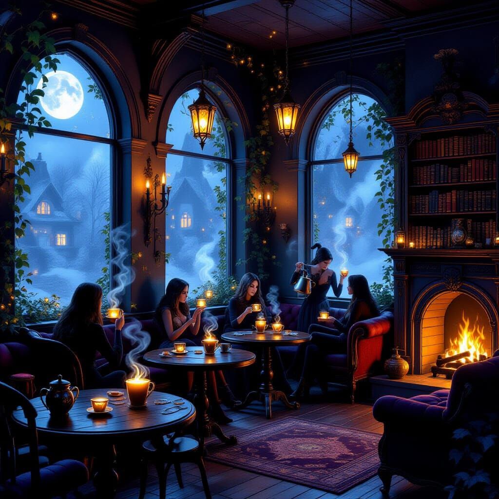 Supernatural Cafe Interior: Ethereal Coffee Day Celebration