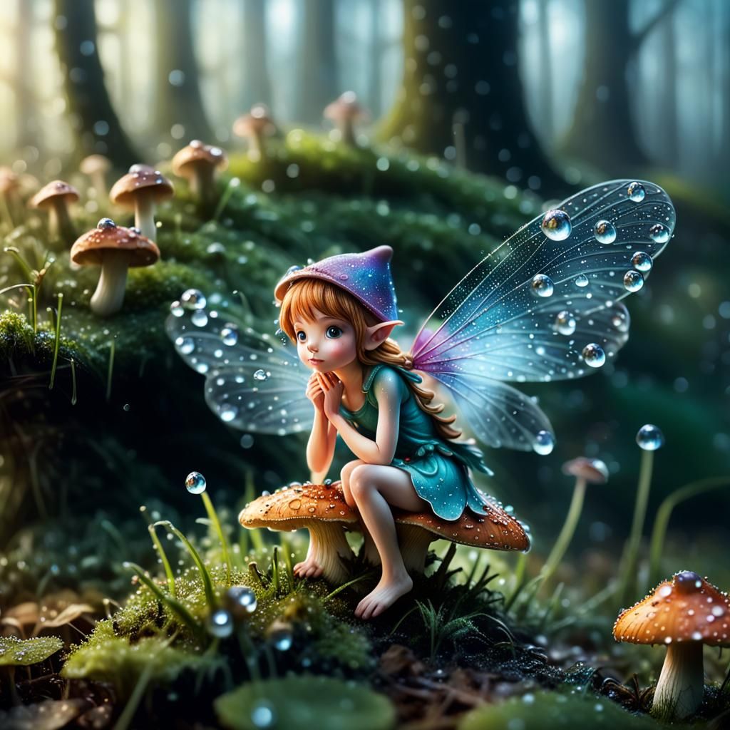 Fairy on Mushroom: Hyperrealistic Macro Photography