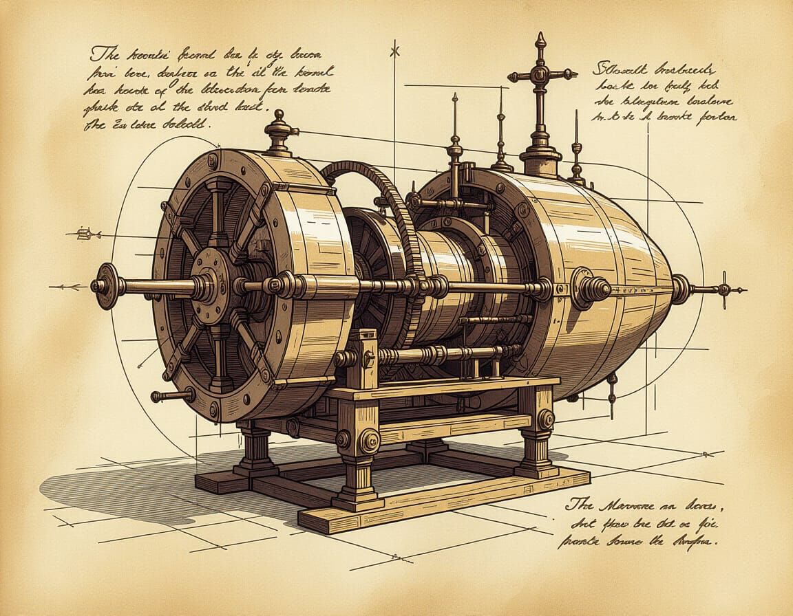 Da Vinci-Style Time Machine Sketch on Parchment