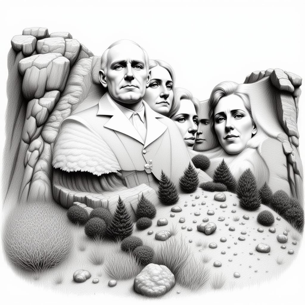 Emotional Pencil Sketch of Mount Rushmore