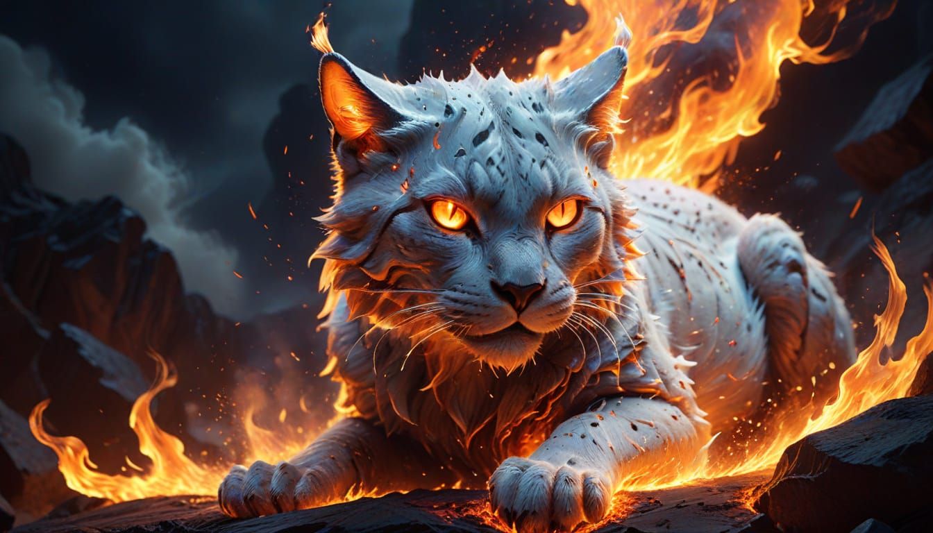 Fiery Feline Elemental with Plasma Fur in Dramatic Fantasy A...