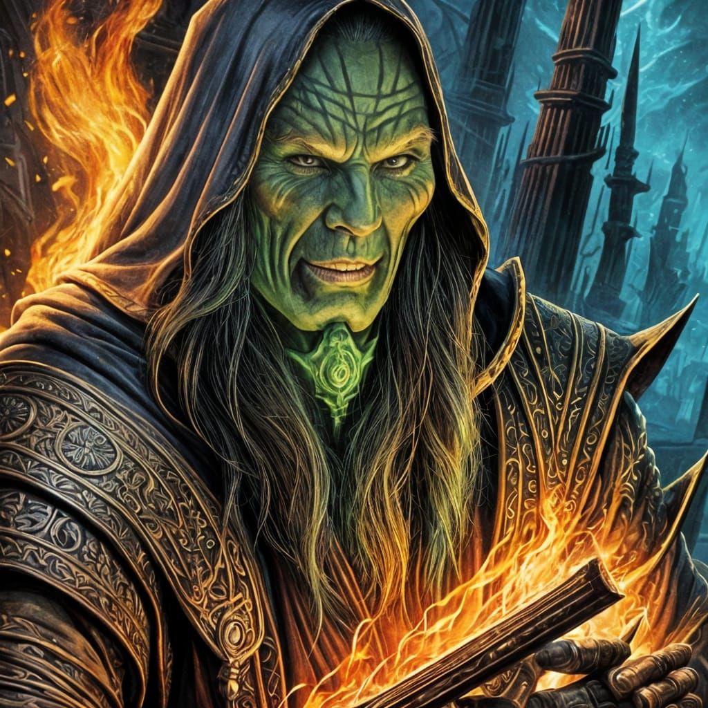 Firetop Mountain Warlock Illustration in Fantasy Style