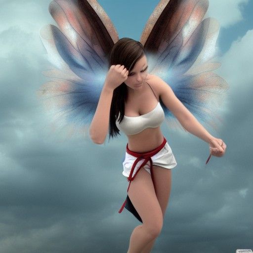 Karate Woman with Fairy Wings: Matte Painting