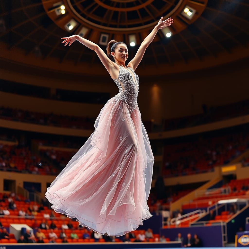 Gymnast in Gown: Dynamic Post-Impressionist Performance