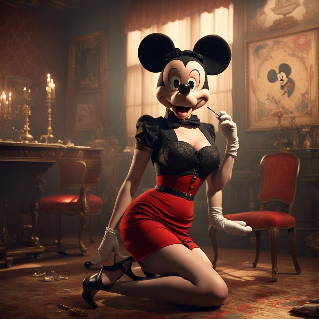 Mickey Mouse as Vintage Burlesque Dancer in 8k