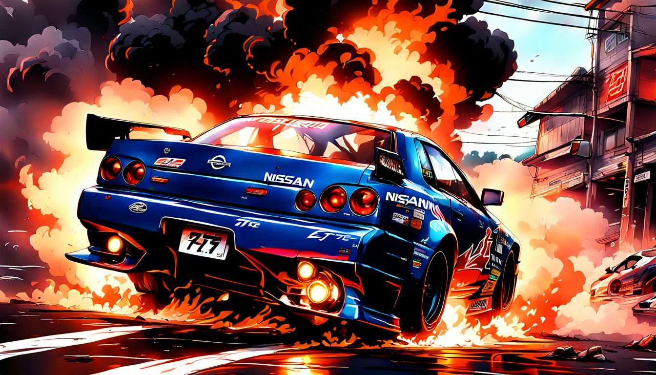 Nissan Drifting Corner in Anime Manga Style
