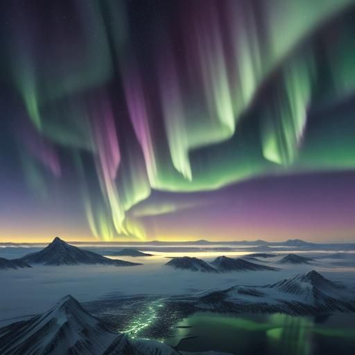 Eagles Soaring Under Northern Lights: Digital Matte Painting