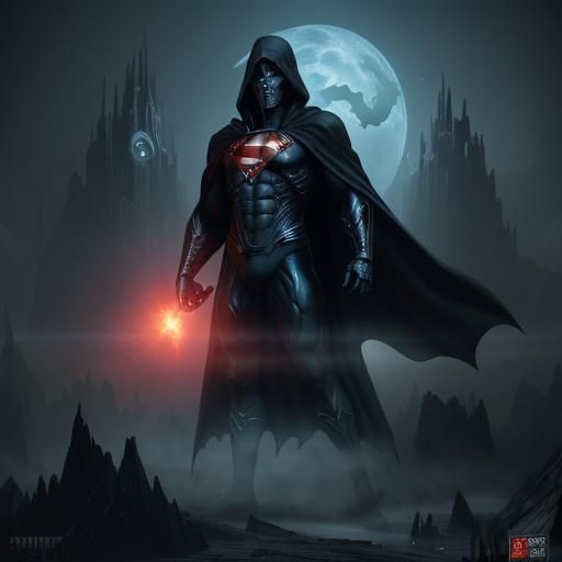 Grim Reaper in Space with Superman: Detailed Matte Painting