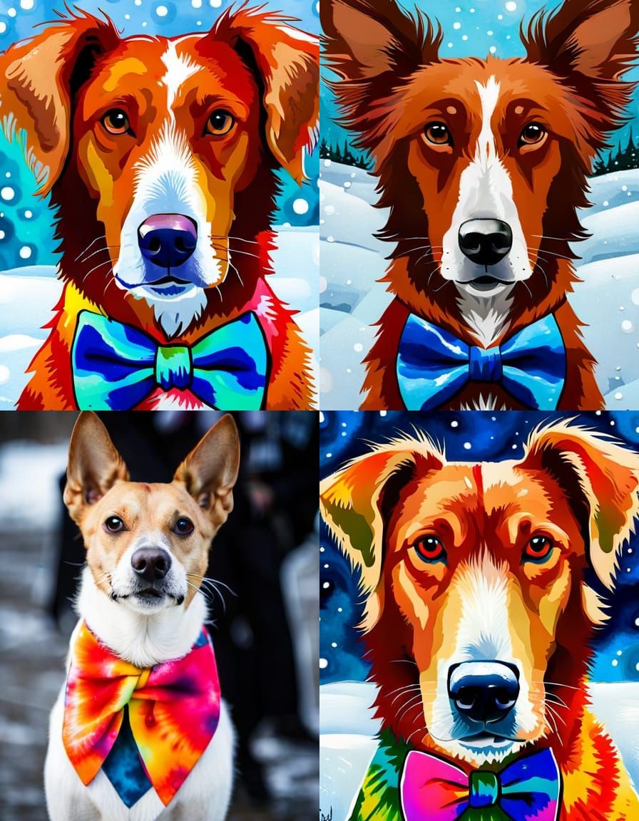 Dog Portrait in Snow with Bow Tie