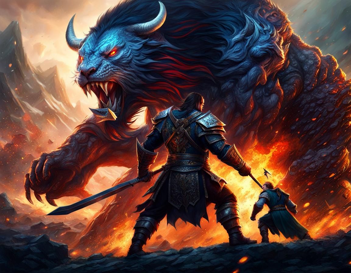 Epic Warrior vs Beast Battle in Finnstark Style