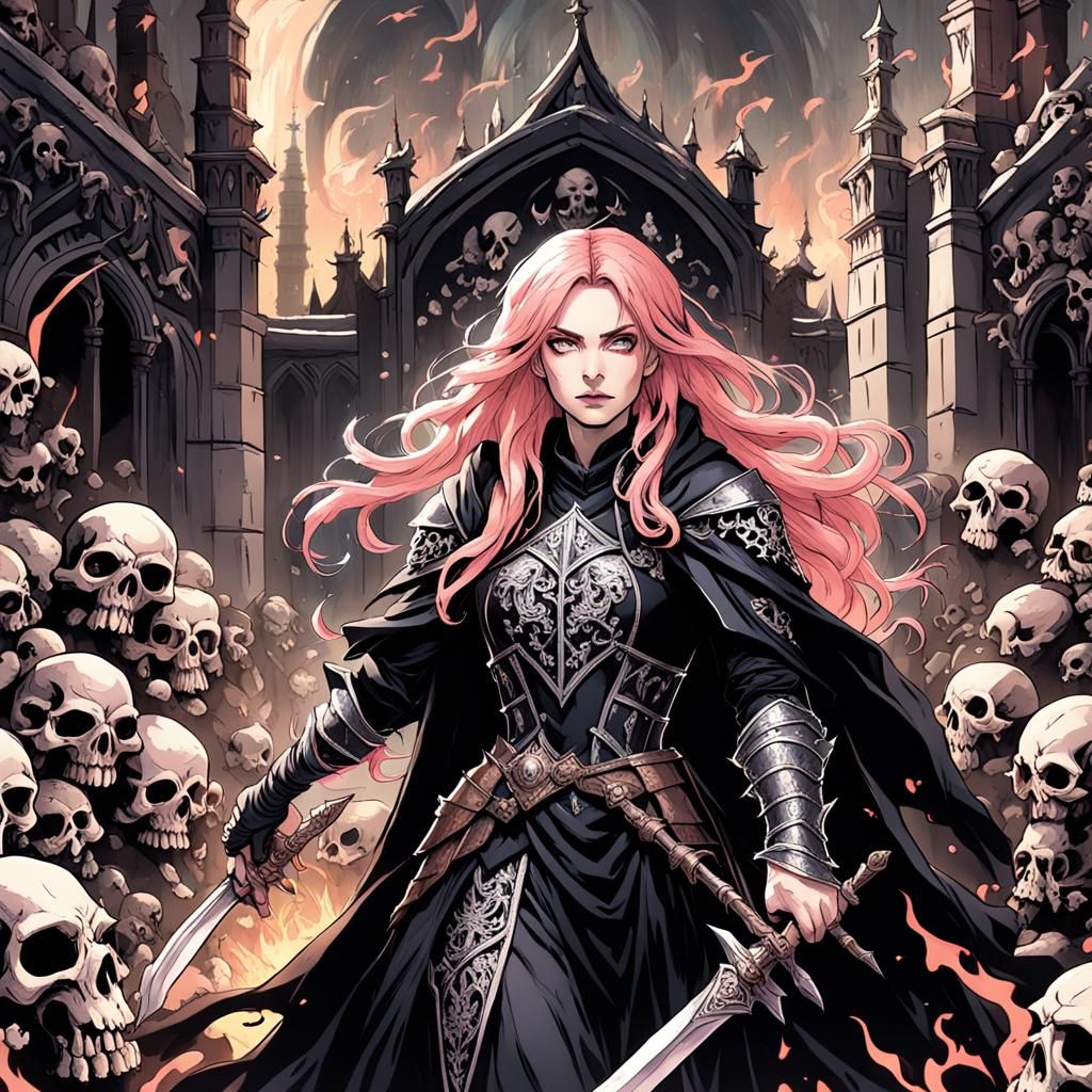 Gothic Girl with Fiery Claymore in Hell, Dark Comic
