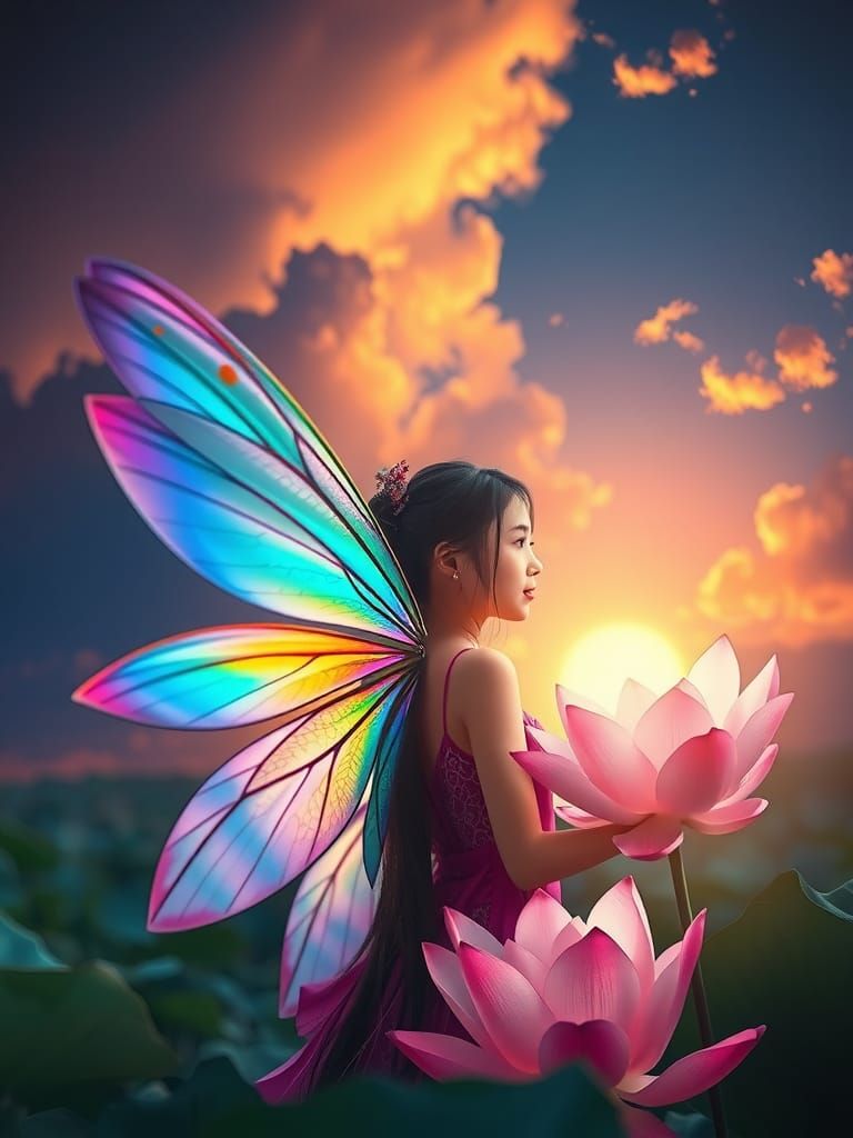Asian Fairy Girl Portrait with Dragonfly Wings