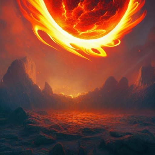 Flaming Meteor Descending, Detailed Matte Painting