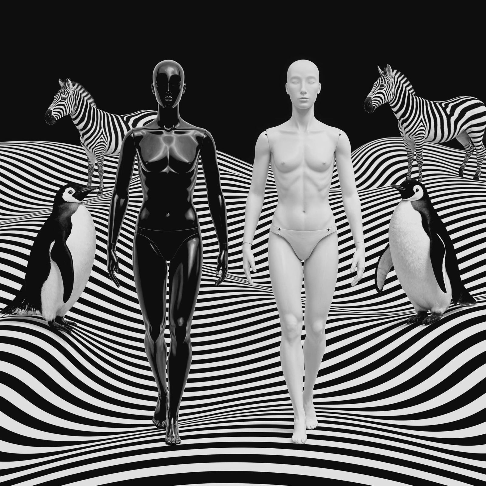 Monochrome Surrealist Mannequins in Dreamscape