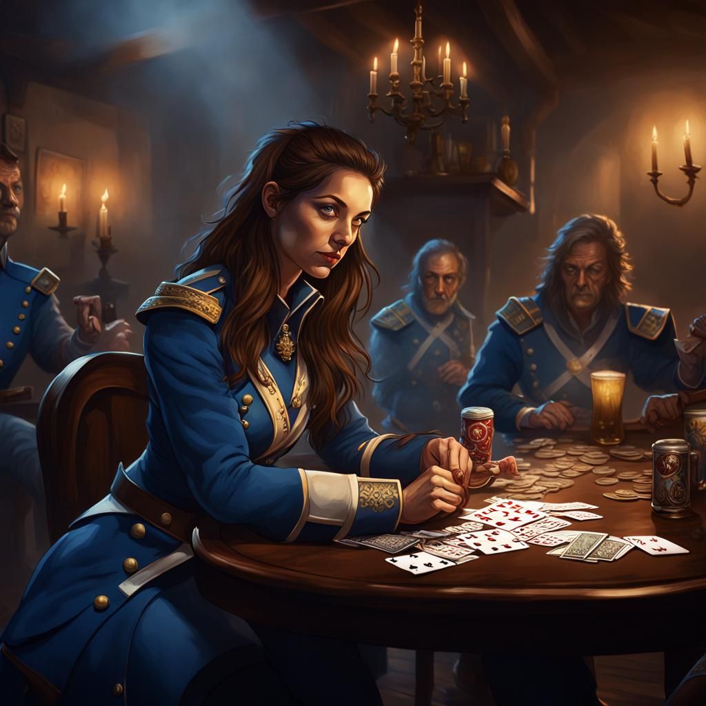 Woman Plays Poker in Medieval Tavern Illustration