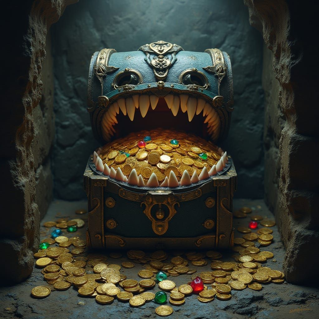 Treasure Chest with Predatory Grin in Gothic Style
