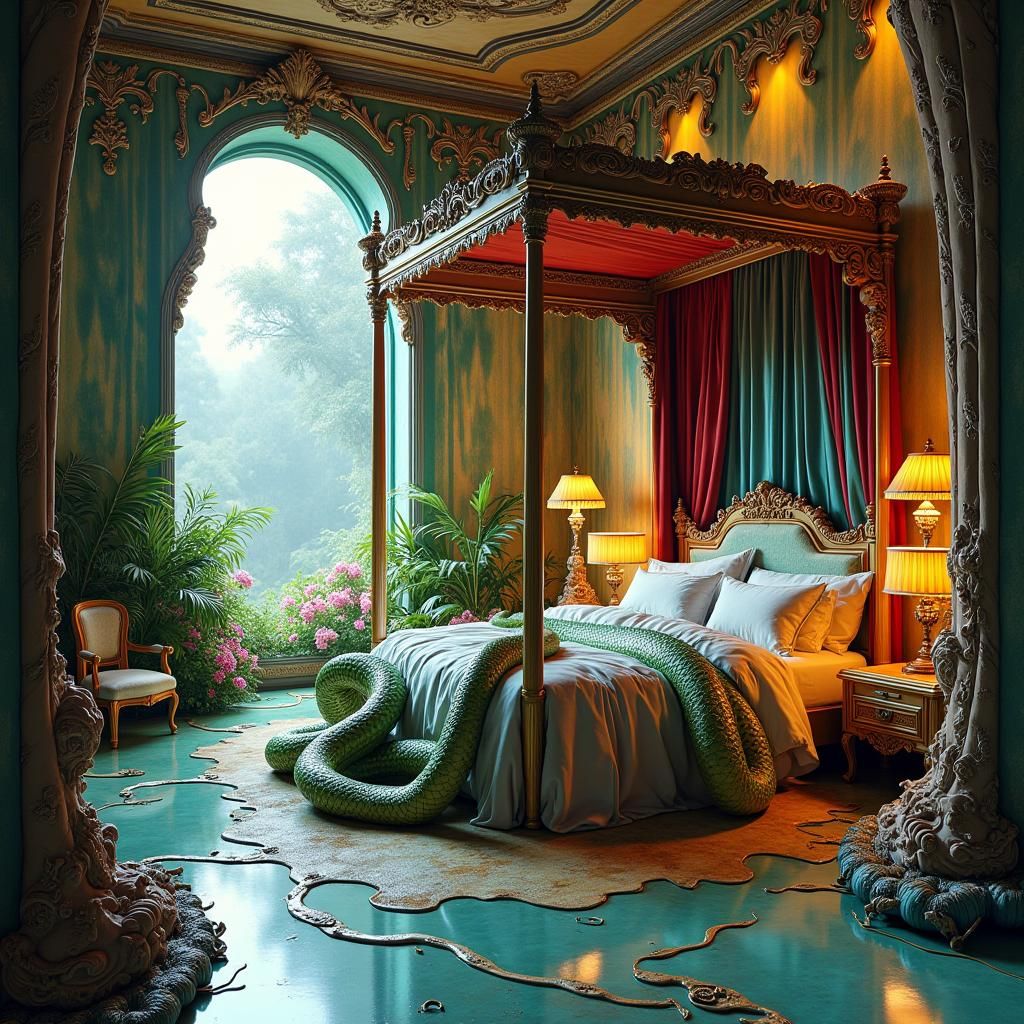 Surreal Snake Hotel Room in Jewel Tones