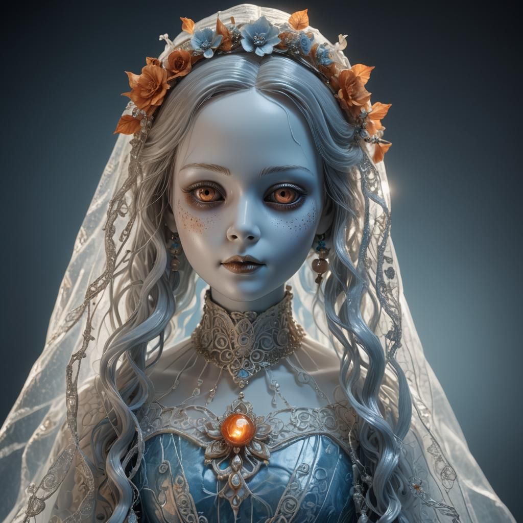 Ethereal Porcelain Ghost Doll in Translucent Gown