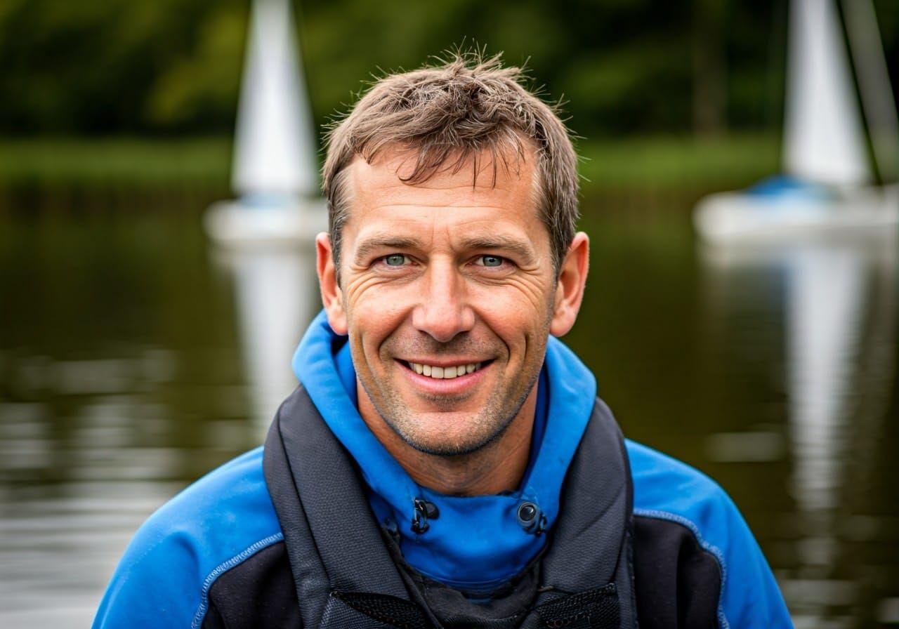 Photorealistic Sailor Portrait on Pond Sailboat