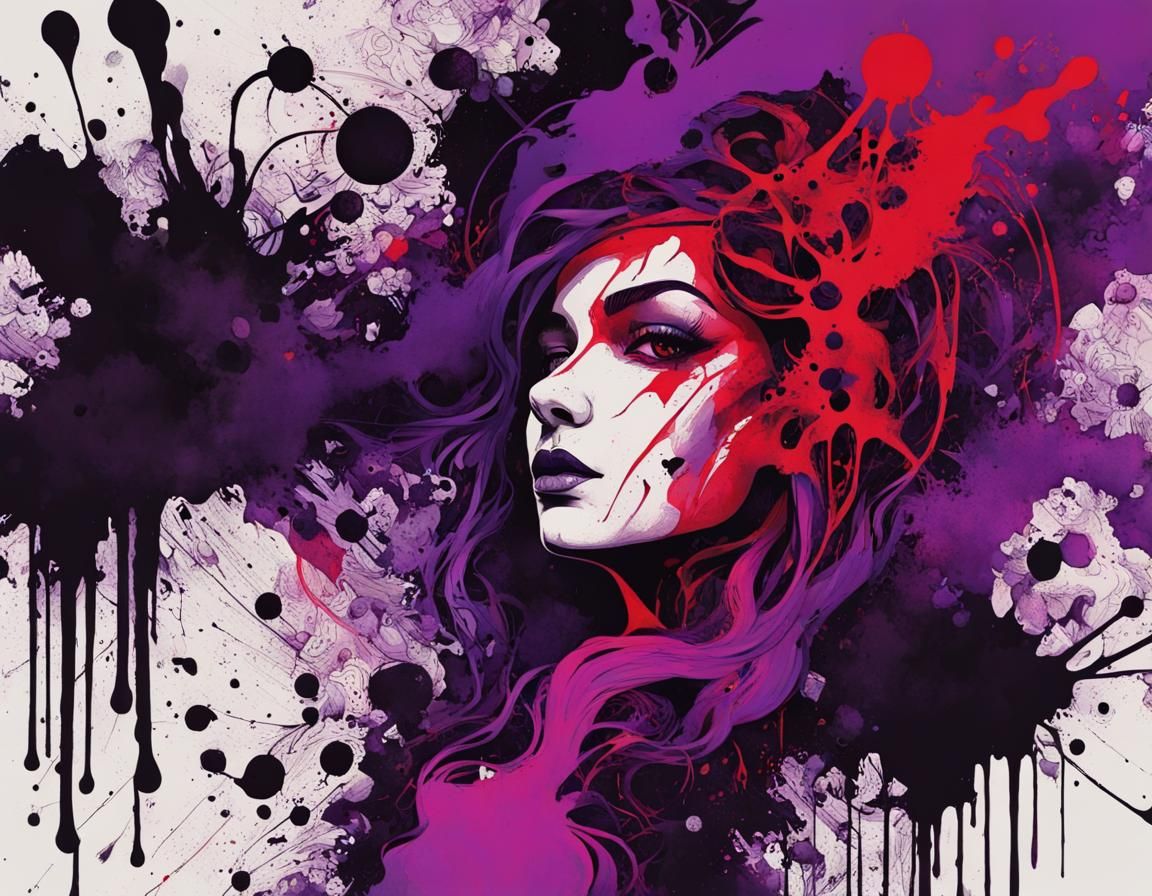 Intricate Ink Illustration with Vivid Triadic Colors