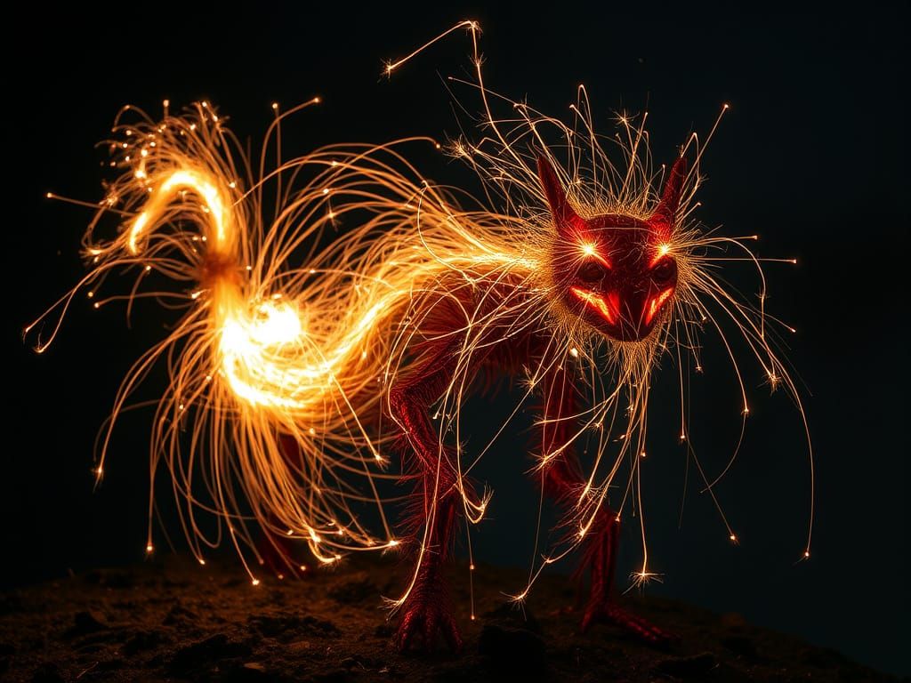 A Steel Wool Creature with Ethereal Light Tendrils