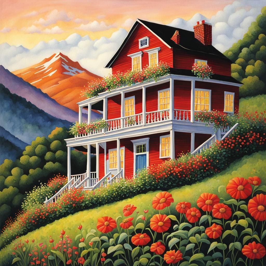 Whimsical House by the Mountain Illustration