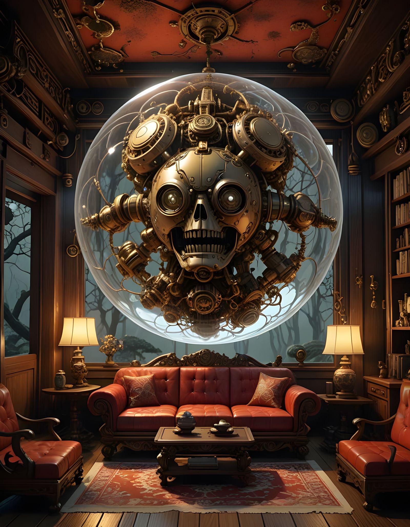 Ancient Japanese Scroll: Robot Samurai's Mind in Thought Bub...