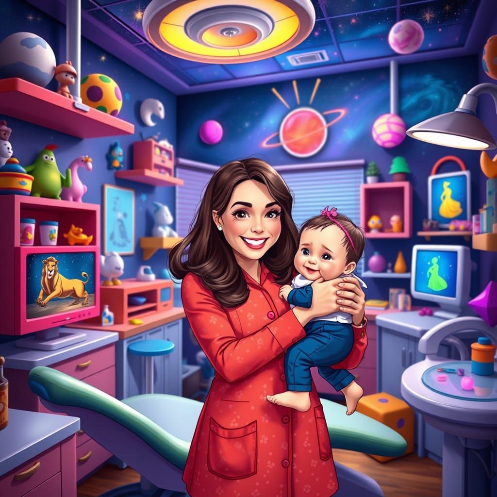 Young Kate Middleton as Whimsical Space-Themed Dental Assist...