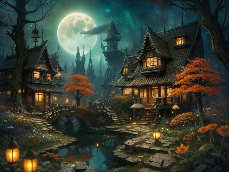 Miniature Fantasy Landscape with Galaxy Background