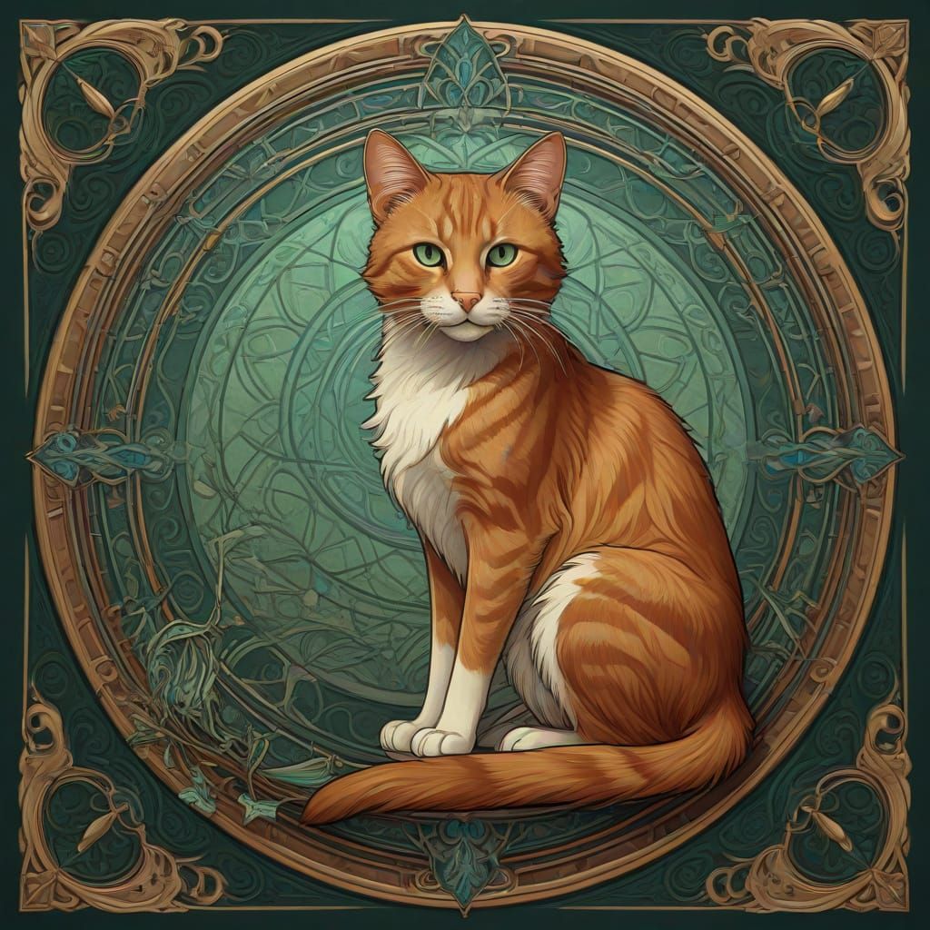 Art Nouveau Cat in Geometric Frame