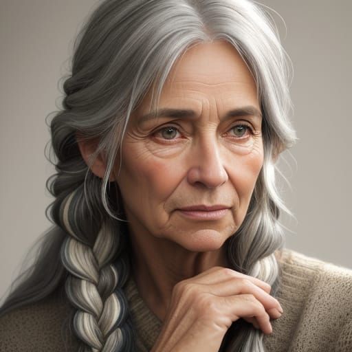 Authentic Portrait of Middle-Aged Person with Silver Hair