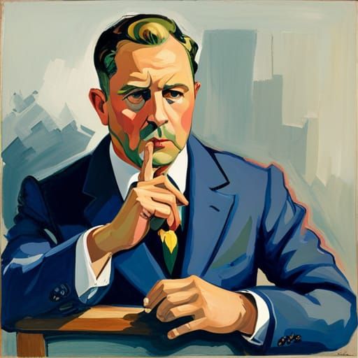 Expressionistic Portrait of Man with Playing Cards