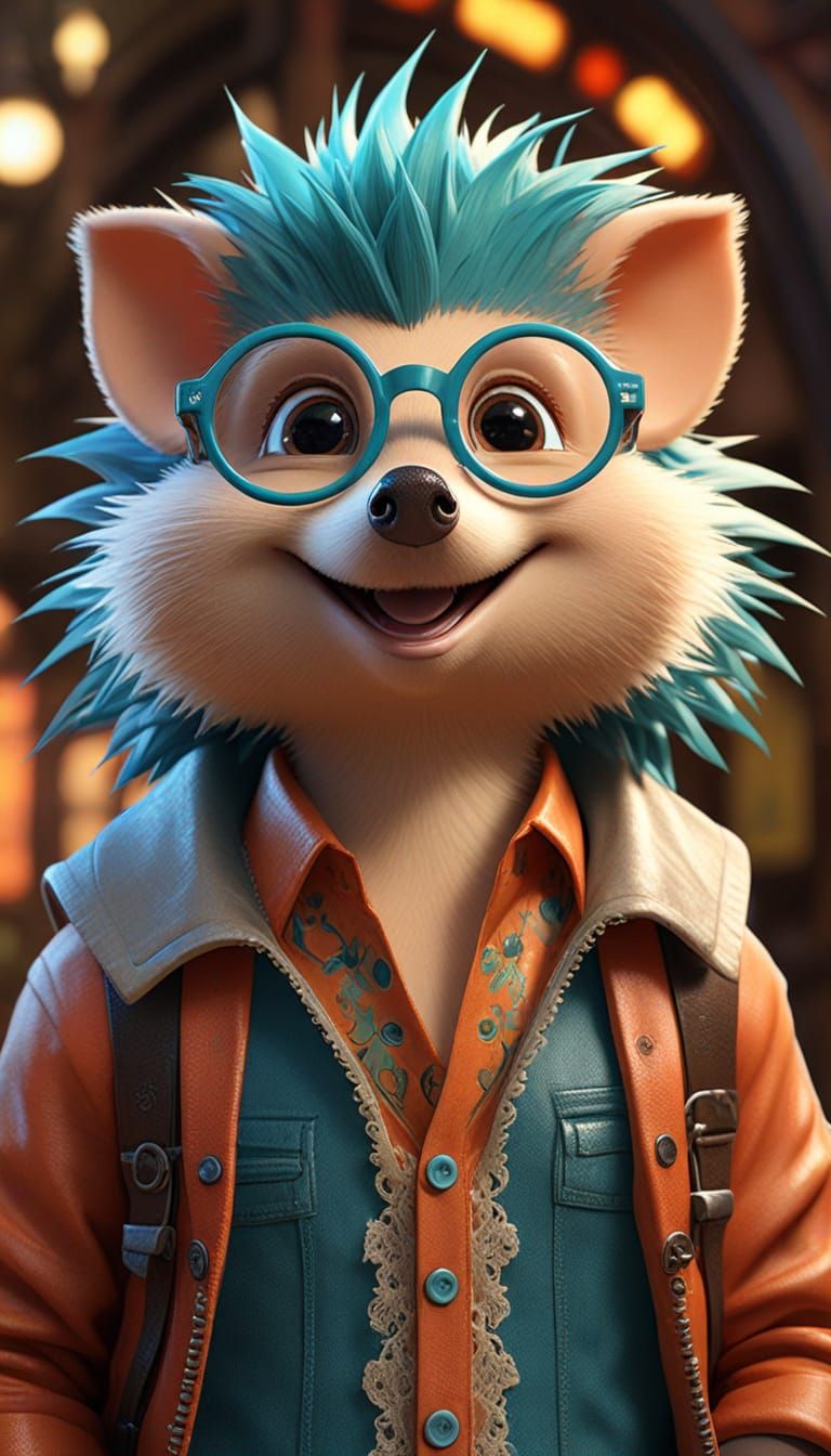 Happy Hedgehog Portrait in Detailed Digital Art