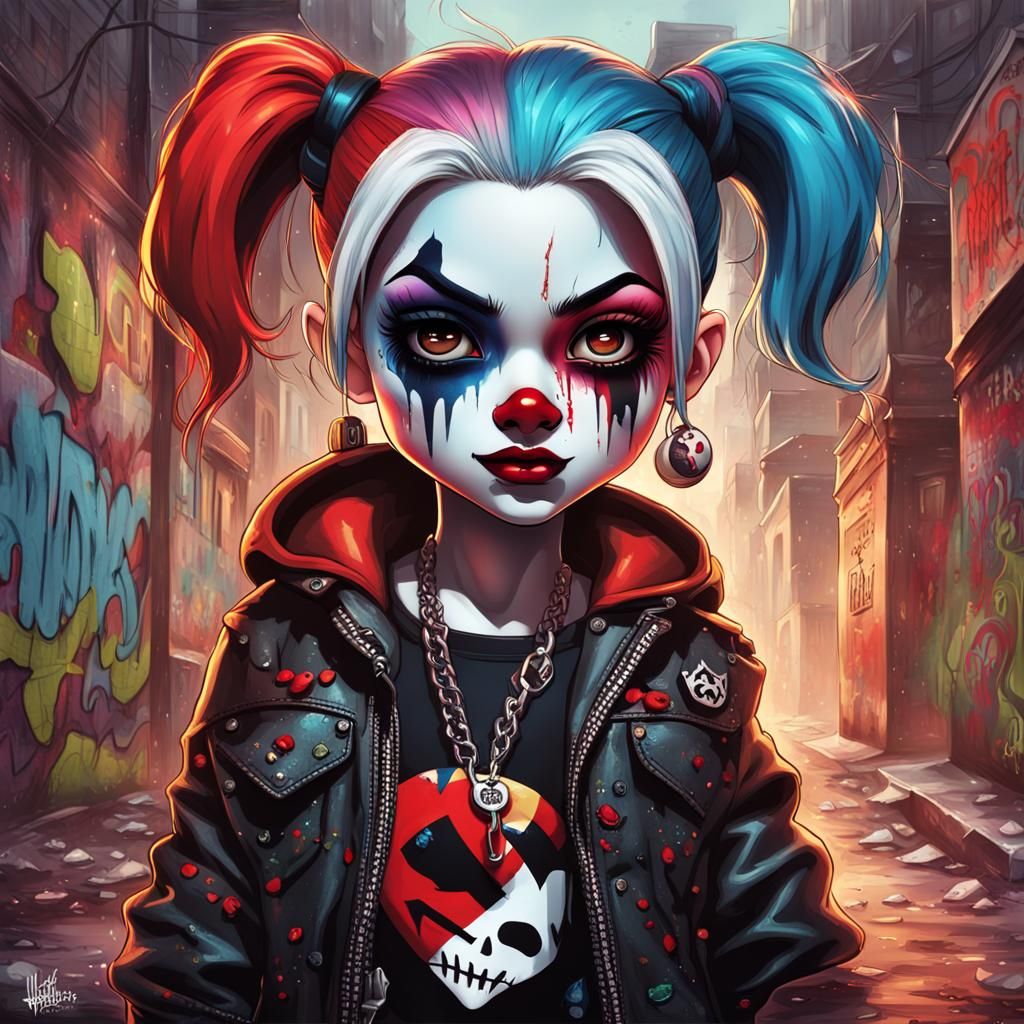 Horrorpunk Chibi Harley Quinn in Graffiti Alley