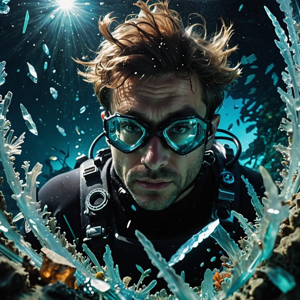 Diver Trapped in Underwater Base in Fauvist Style