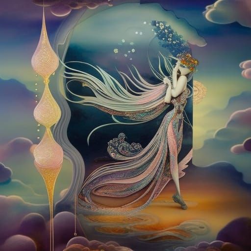 White Baroque Fractal Lady: A 3D Storybook Illustration