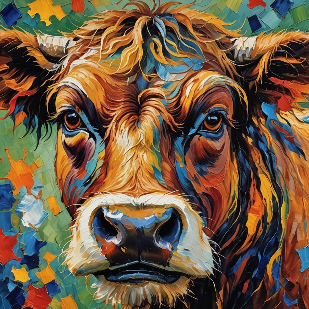 Expressionist Smiling Hairy Cow Close-Up