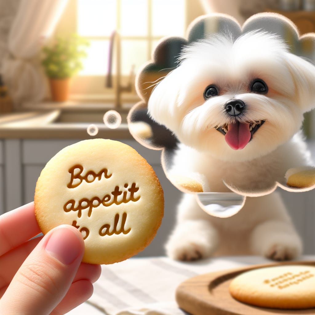 Happy Maltese Dog Wishes 'Bon Appetit' on Cookie Day