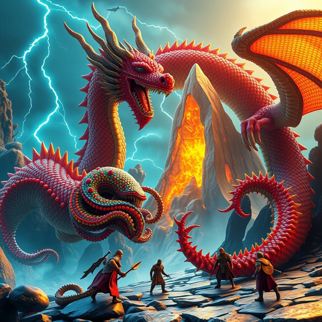 Bead Dragon and Kraken in Sci-Fi Battle